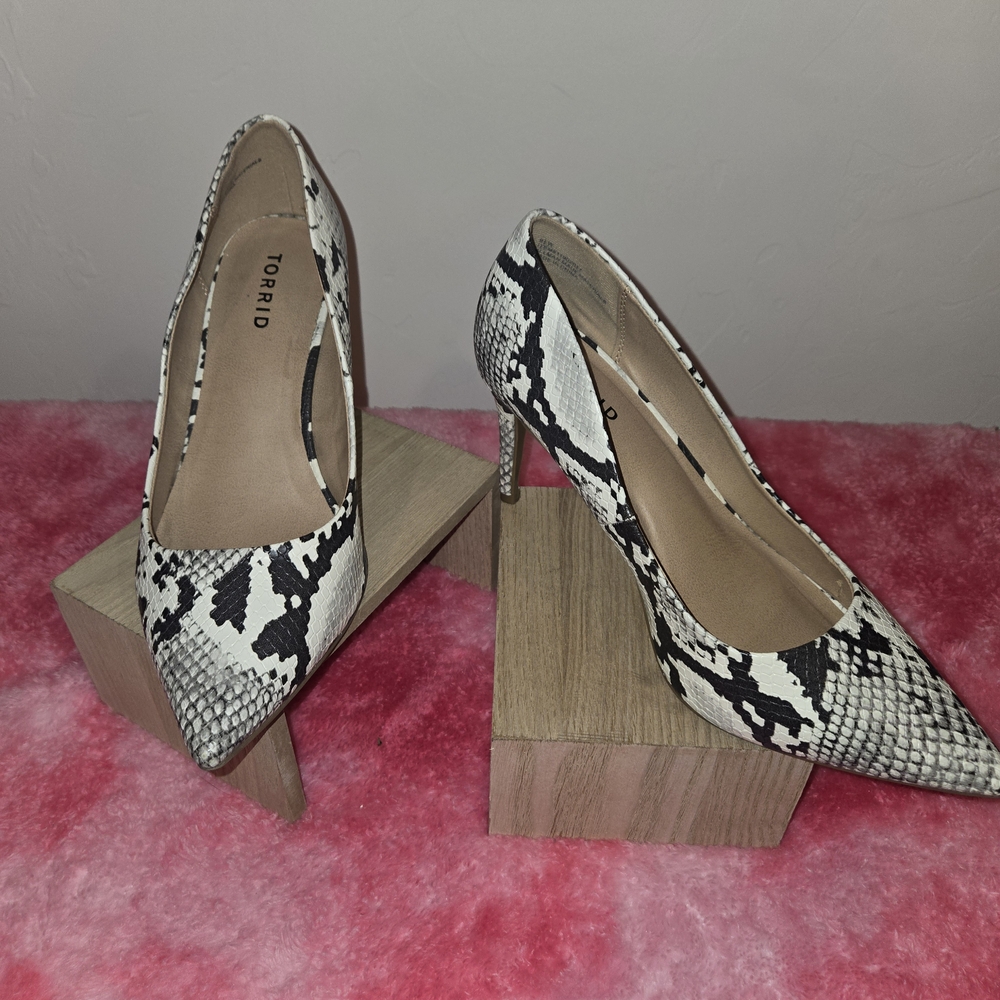 Torrid Black and White Snake Print Heels